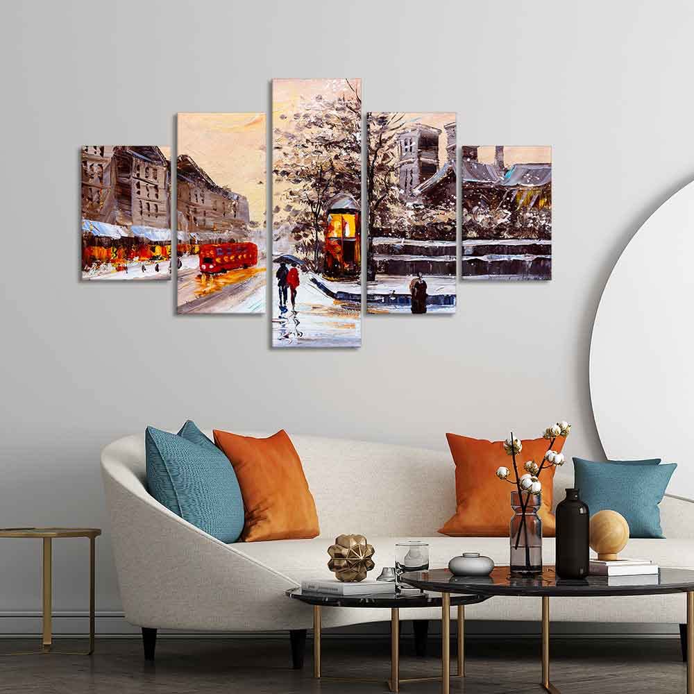 VIBECRAFTS Street View of London Five Pieces Canvas Wall Painting For Home|Office|Living Room|Gift (PTVC5Pcs1_5515)
