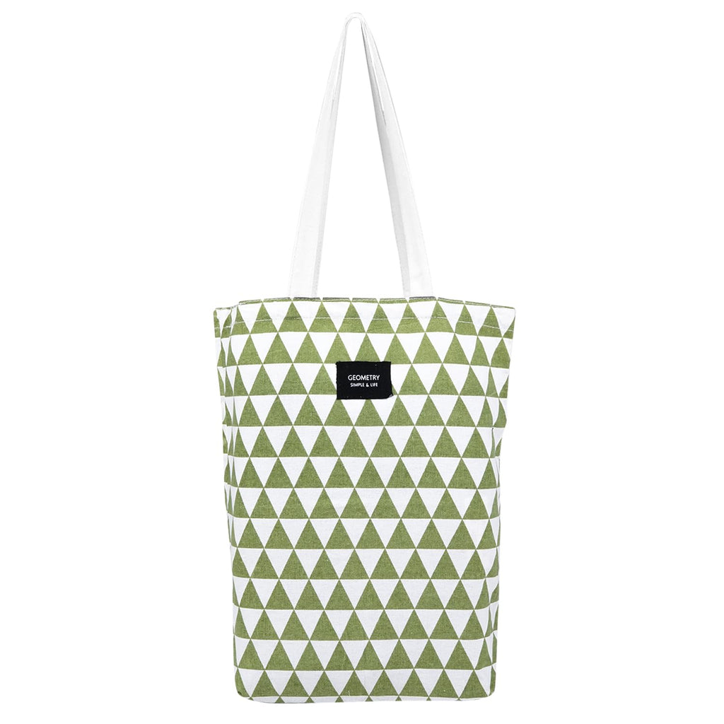 Wearslim® Premium Cotton Grocery Tote Bag, Printed Large Utility Shopping Bags, Stylish Reusable Hand Bag - White & Green (16.5 x 14.5Inch)