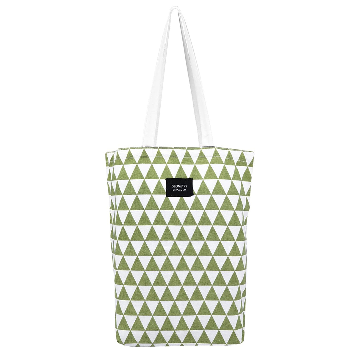 Wearslim® Premium Cotton Grocery Tote Bag, Printed Large Utility Shopping Bags, Stylish Reusable Hand Bag - White & Green (16.5 x 14.5Inch)