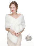 Anglacesmade Bridal Faux Fur Wrap Wedding Fur Stole with Brooch Evening Party Warm Shrug Cape, White, One Size