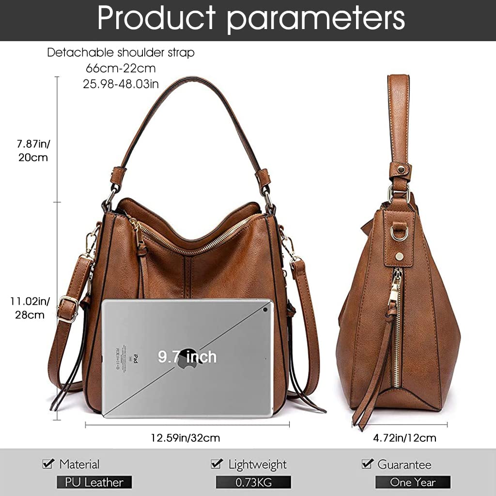 Zibuyu Tote Handbag for Women Faux Leather Shoulder Crossbody Brown