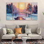 VIBECRAFTS Premium Wall Painting of Winter Landscape with the River Set of Five For Home|Office|Living Room|Gift (PTVC5Pcs4_8646)