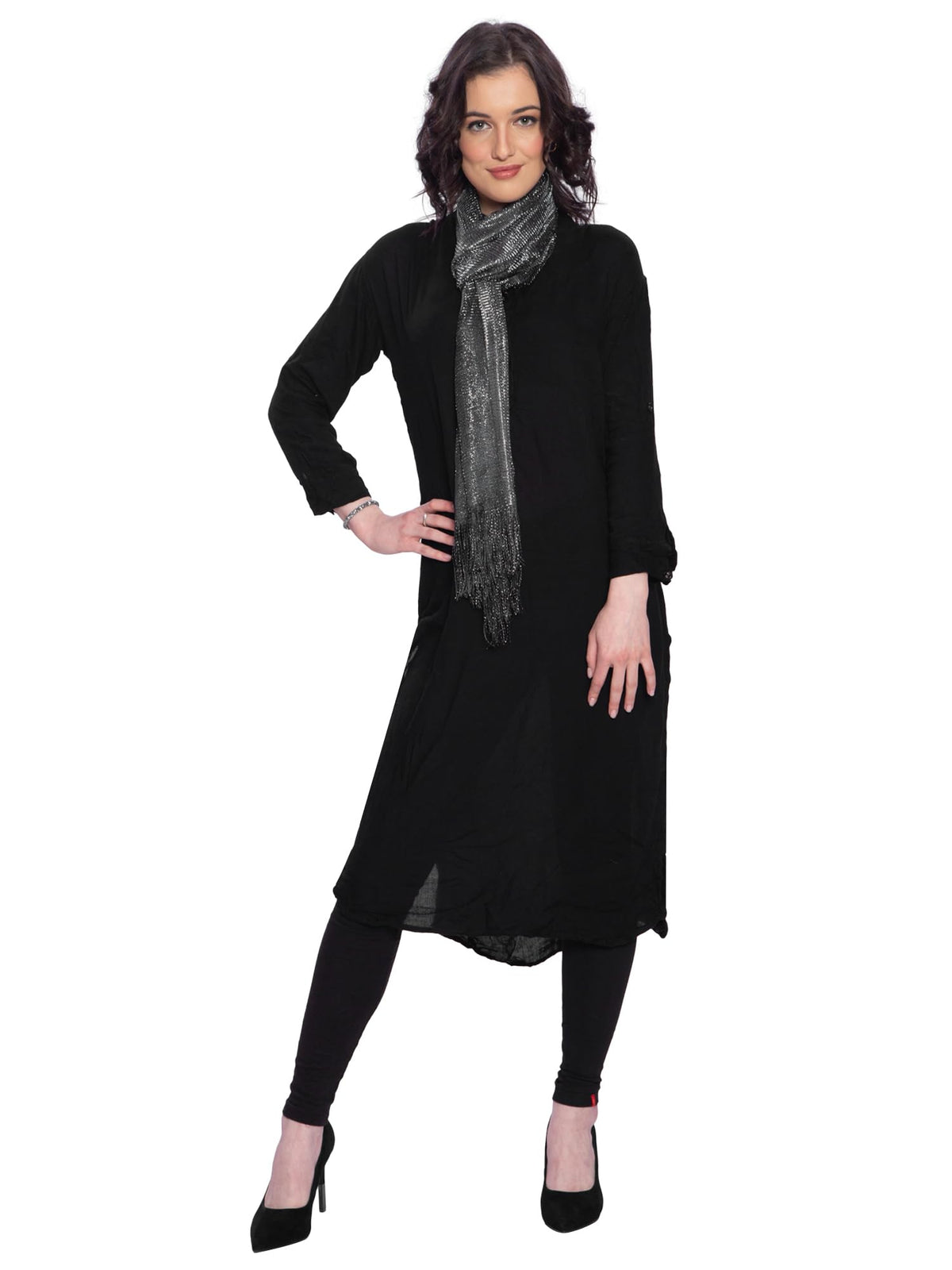 ZEN APPAREL Women's Fashionable Shiny Netted Scarf (Black)
