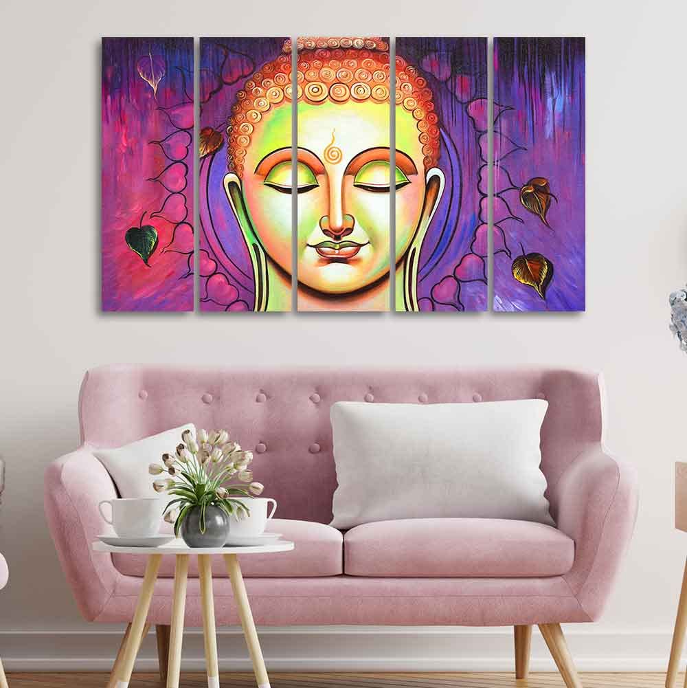 VIBECRAFTS Spiritual Buddha Meditating Wall Painting Five Pieces For Home|Office|Living Room|Gift (PTVC5Pcs4_8594)