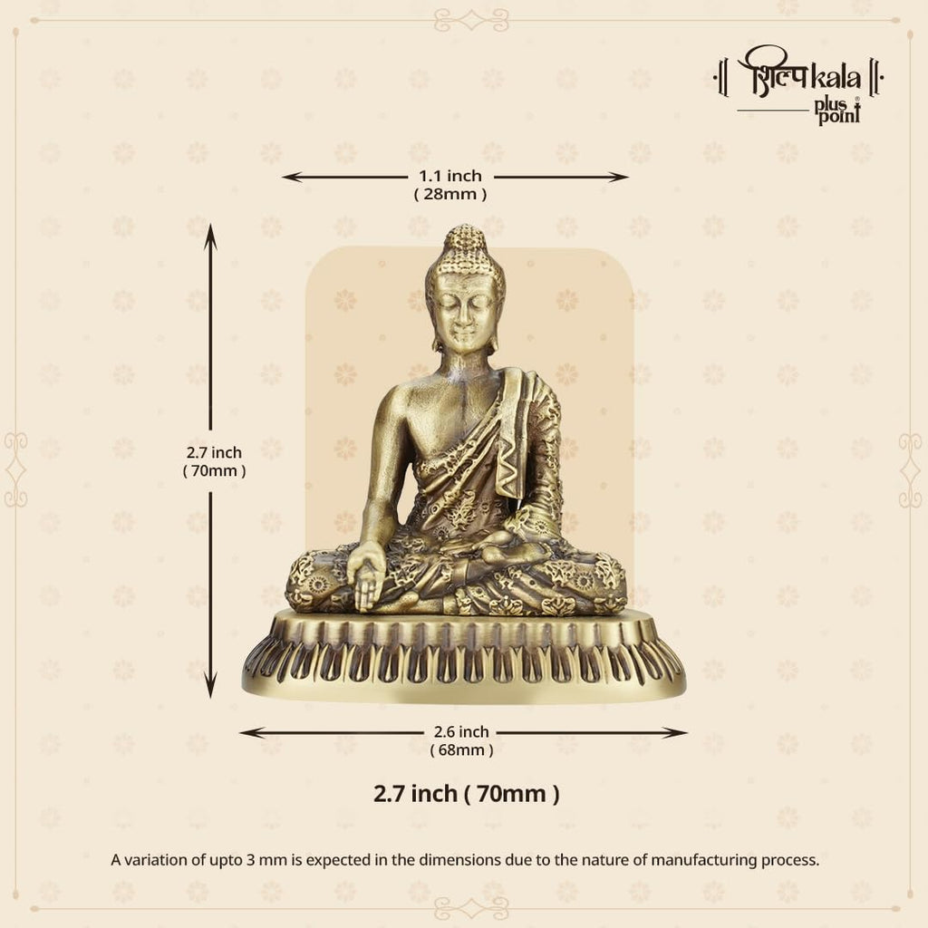Shilpkala 2.7 Inch Brass Ultra Fine Gautam Buddha Idol for Home & Office, Pooja, Table Decor, Worship & Gift