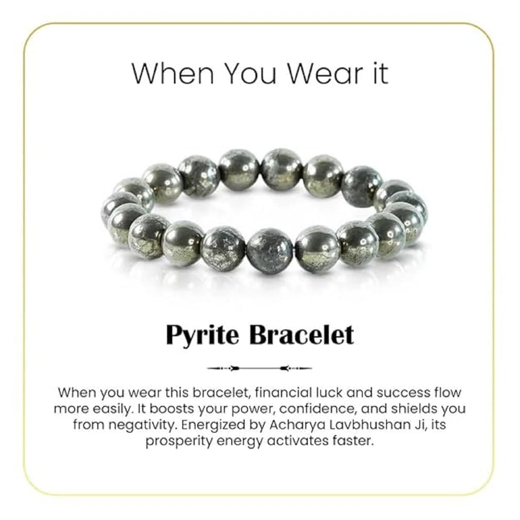 Natural Pyrite Bracelet for Men & Women, Certified Pyrite Crystal Bead Bracelet 8mm-10 mm, Money Magnet, Wealth & Abundance Stone, Protection, Success, Chakra Healing Energy By Acharya Lavbhushan Ji
