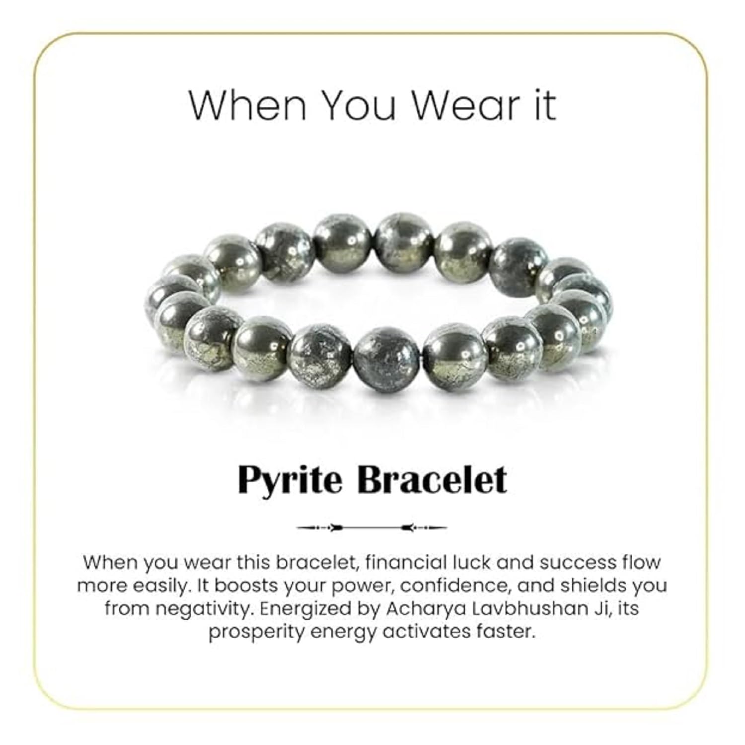 Natural Pyrite Bracelet for Men & Women, Certified Pyrite Crystal Bead Bracelet 8mm-10 mm, Money Magnet, Wealth & Abundance Stone, Protection, Success, Chakra Healing Energy By Acharya Lavbhushan Ji