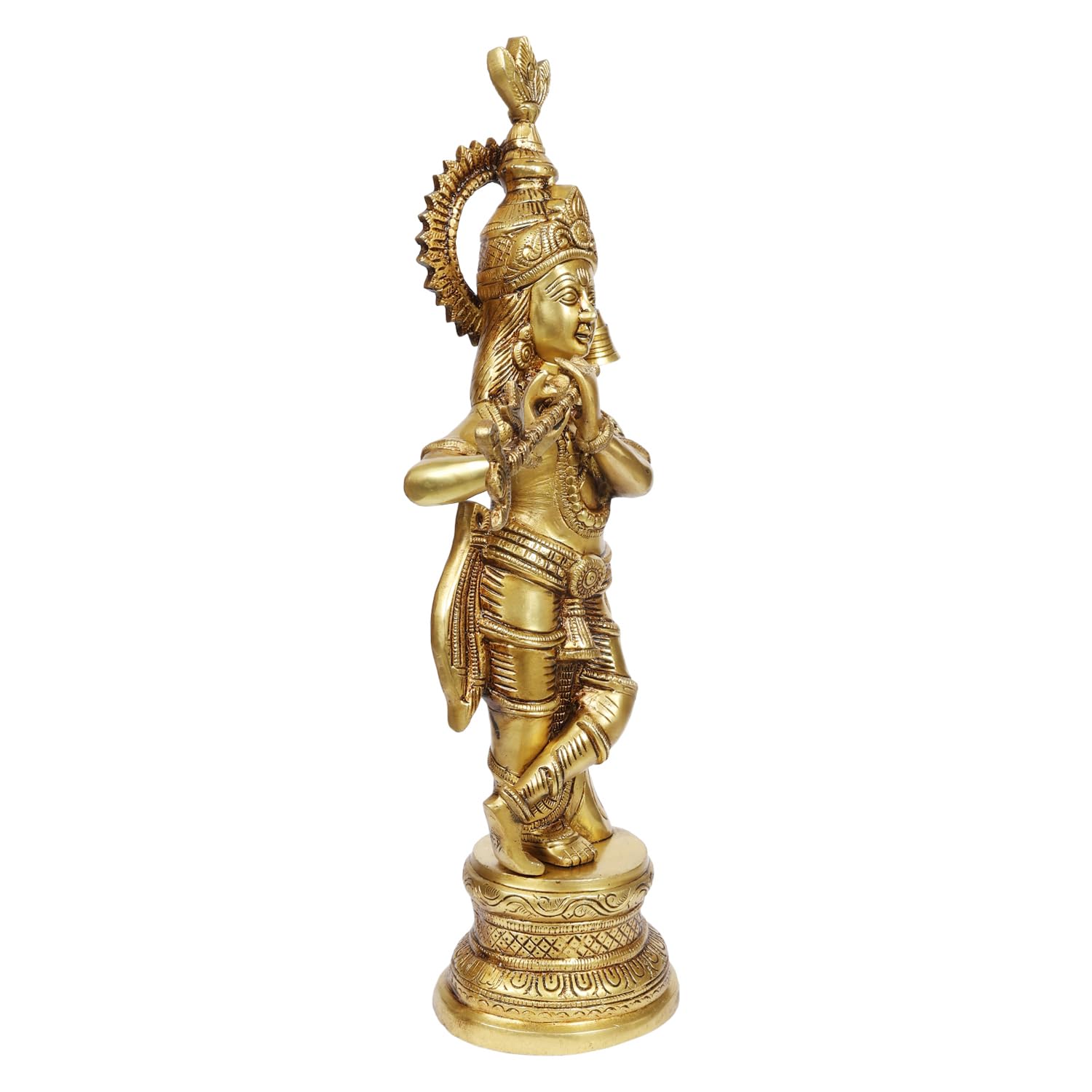 ARTSARA Pure Brass Krishna Idol Big Size Playing Flute for Pooja, Mandir, Sculpture Gift & Home Decor Height 17 Inch