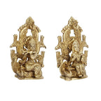 SVARUP Brass Radha Krishna Murti on Singhasan in Gold Color Height 6 Inch