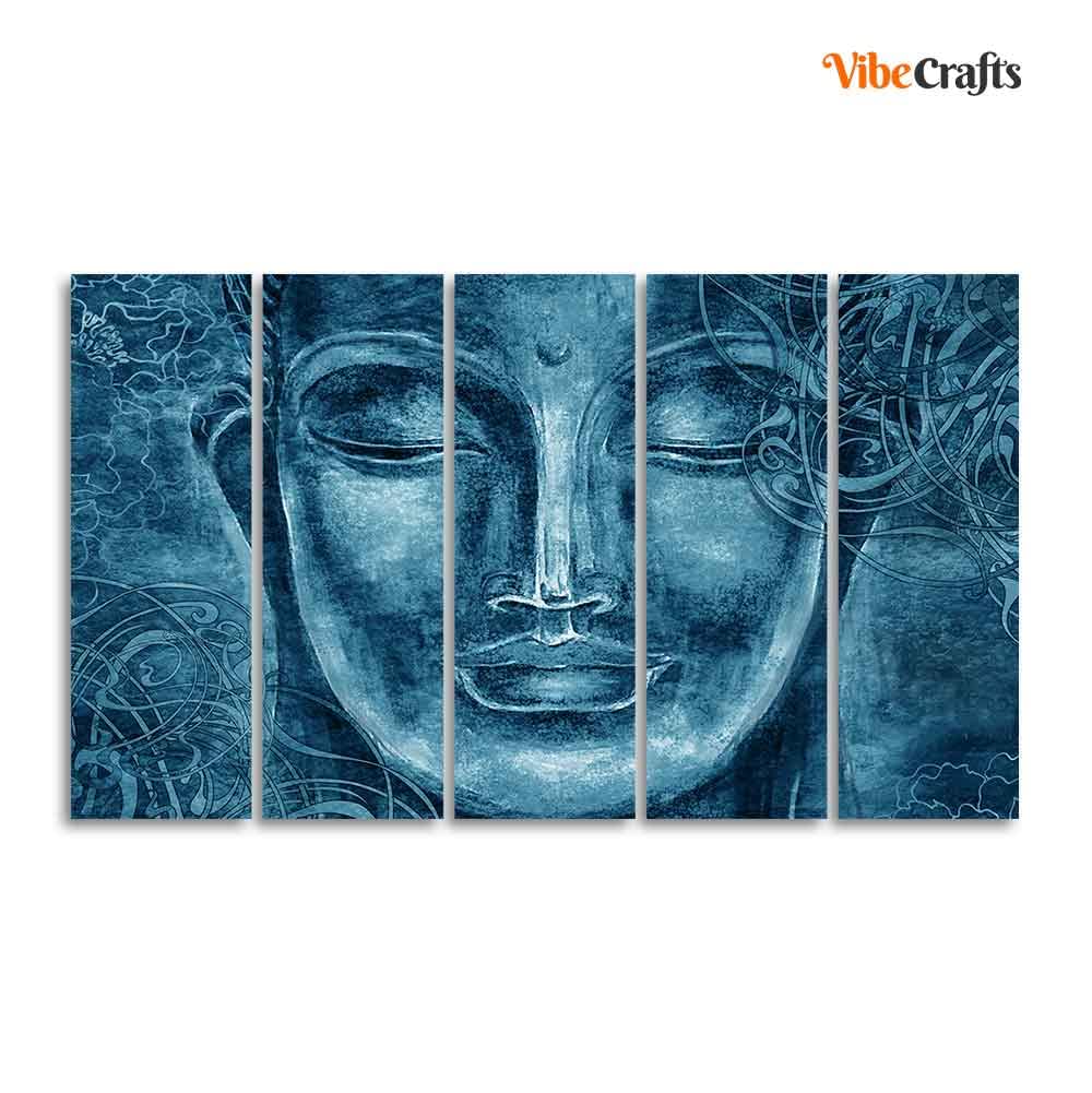 VIBECRAFTS Face Sculpture of Buddha Five Pieces Wall Painting For Home|Office|Living Room|Gift (PTVC5Pcs4_8581)