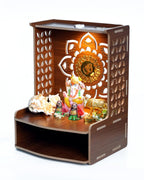 PIXELCRAFTS Wooden Temple Puja Mandir Art and Craft Temple for Home Shop Office with LED SPOT Light. (Size – H 15.5X L 11.5 x W 10.5 inch)
