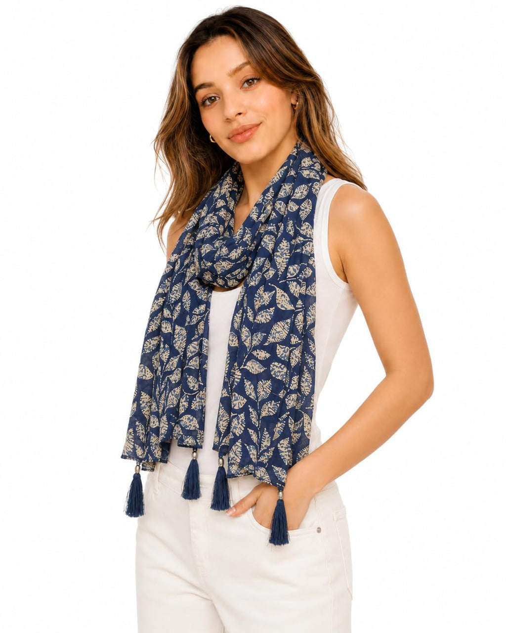 Yuma Fashions Women’s Printed Fashion Scarf, Stylish Lightweight Stole for Women, 180 x 50 cm (Navy Blue)