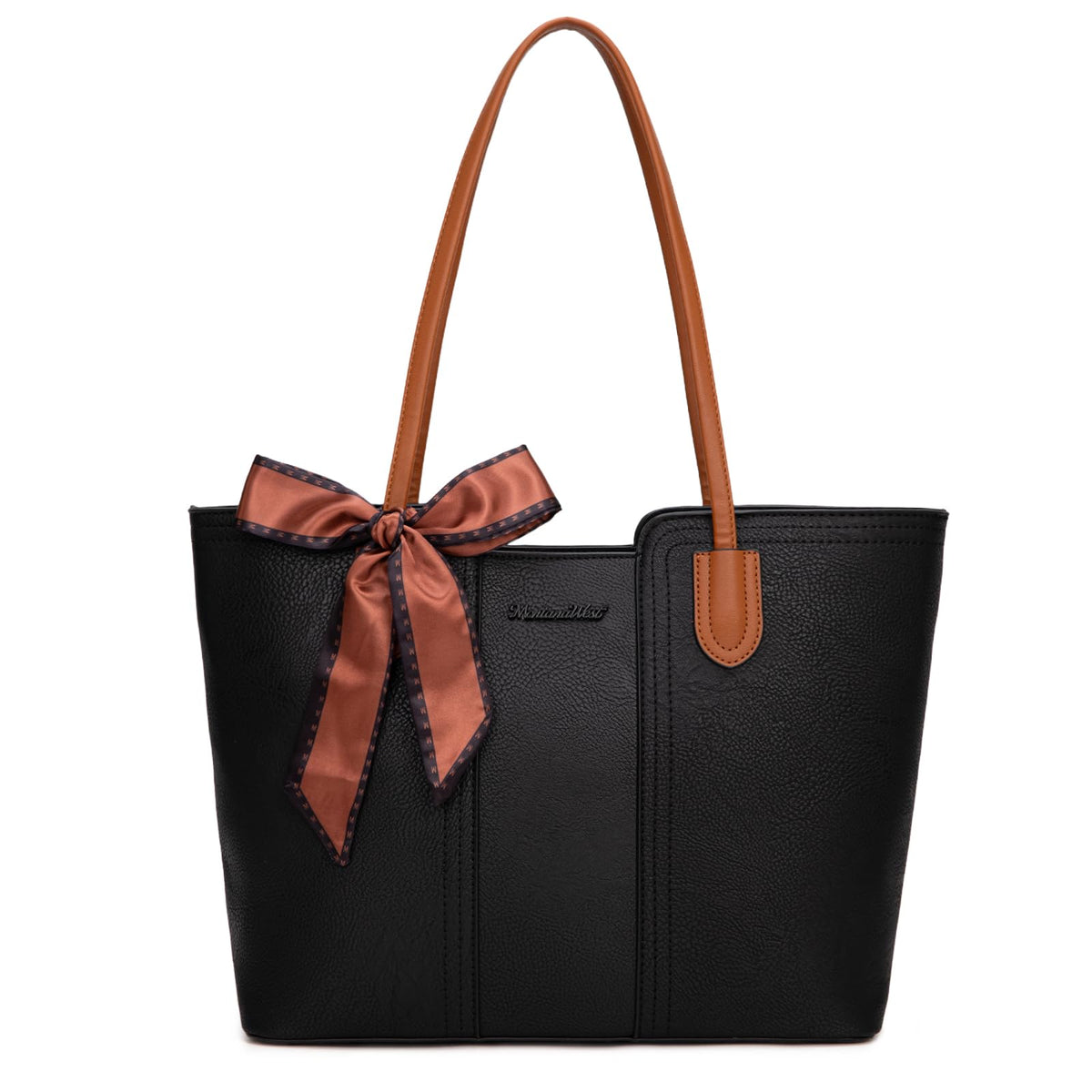 Montana West Tote Bags for Women Medium Top Handle Satchel Purses, Jet Black, M, Fashion