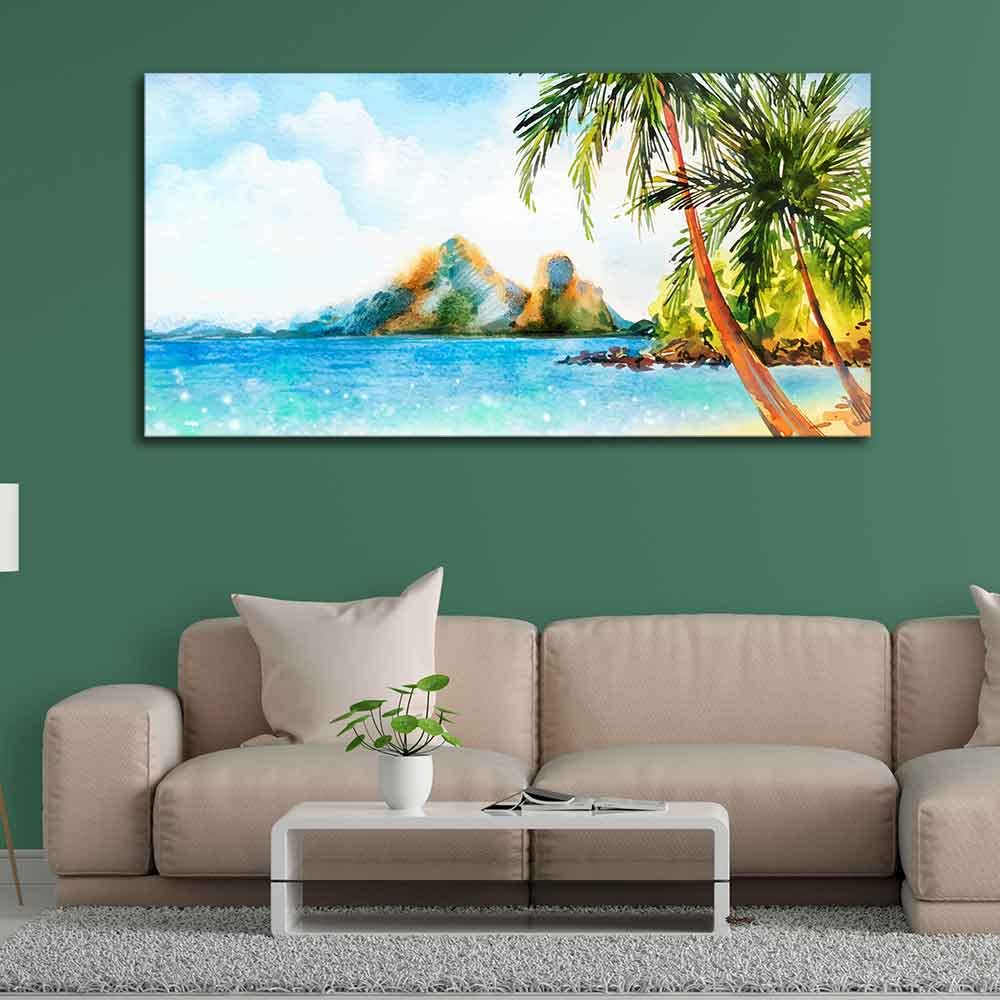 VIBECRAFTS Canvas Paintings for Living Room Drawing Room Premium Canvas Wall Painting of Beautiful Beach Scenery for Home|Office|Gift(PTVCH_2358)