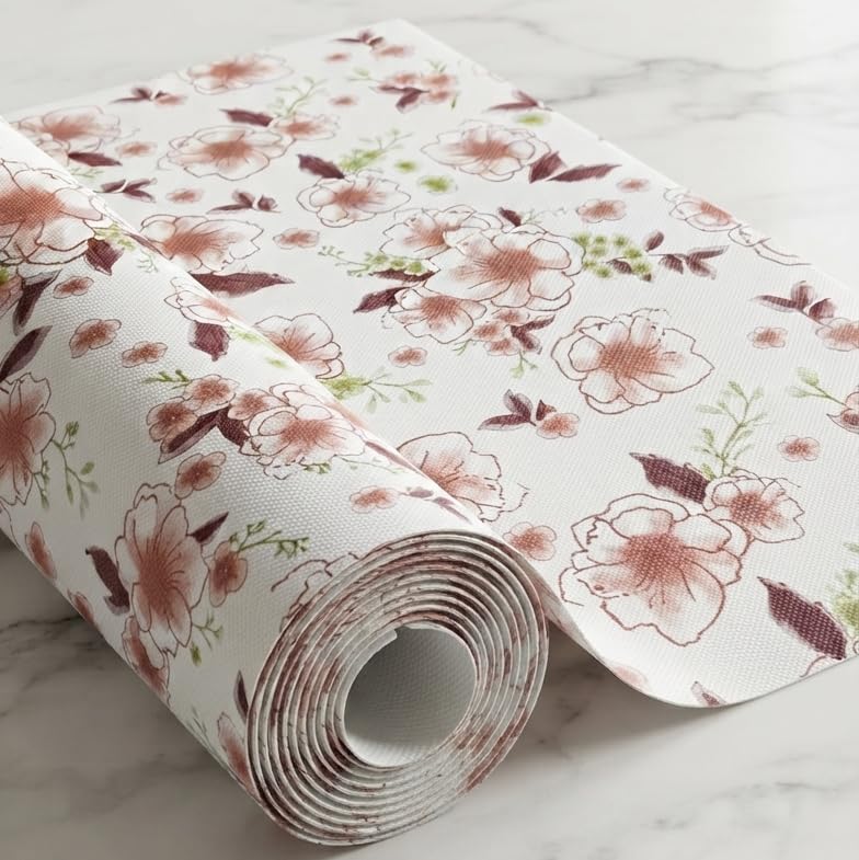 Dribble (45cm X 500cm) Eva Shelf Liner Mat Roll, Non Slip Drawer & Cabinet Liner for Kitchen, Waterproof Oilproof Washable Fridge Mat, Anti Skid Multipurpose Mat Spring Lavender Terracotta Kafalo