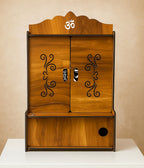 ARTIHC CRAFT Large Wooden Home Temple Mandir with Doors, Krishna Wall Art Design, Dual Storage Drawers, and Wall-Mounting Capability, Ideal Pooja Unit for Home Worship| Sculpture-Door-Shree