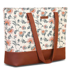 The Purple Tree Womens Handbag with Vegan Leather Handles, Floral Shoulder Bag for Office and College, Oversized Contemporary White