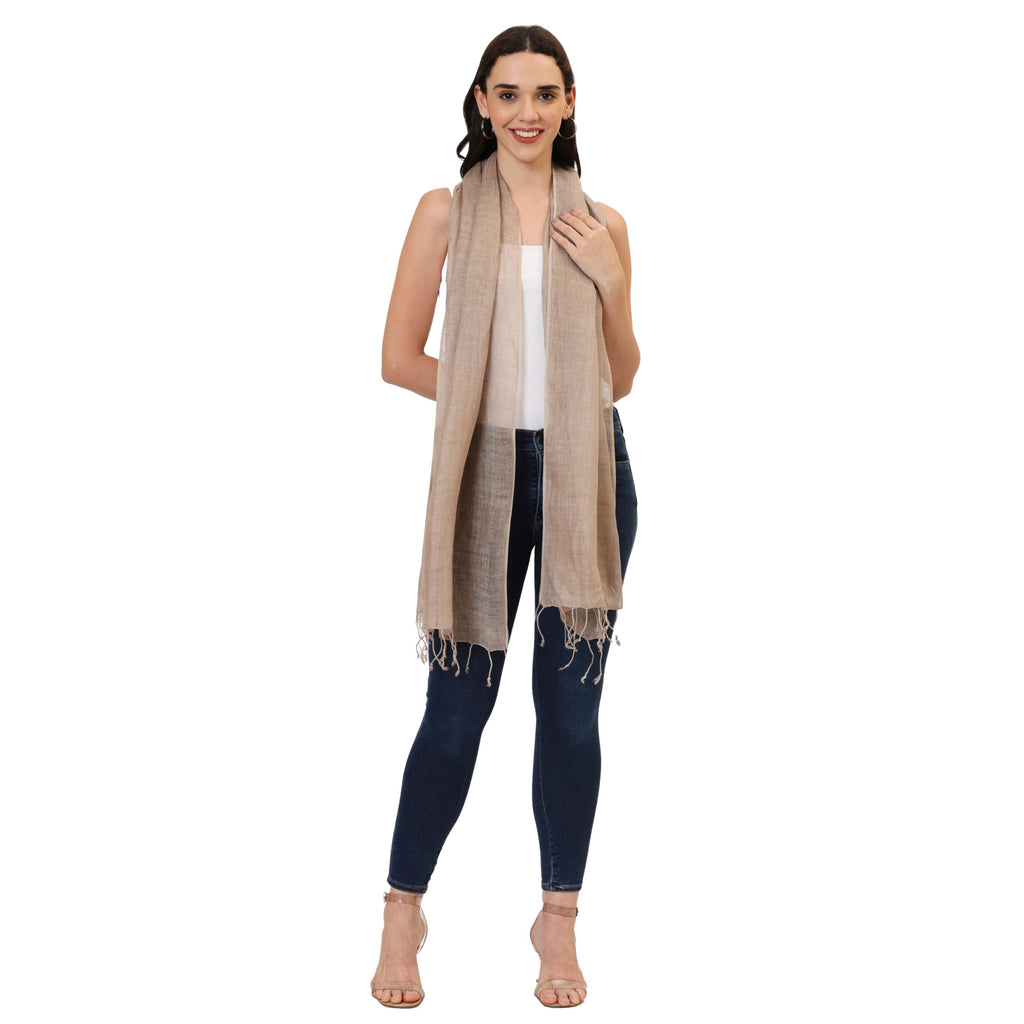VERAME 100% Linen Scarf for Women – Lightweight Breathable Summer Wrap, Soft Fashion Shawl, Casual Travel Scarves, 55x180 cm (Beige)