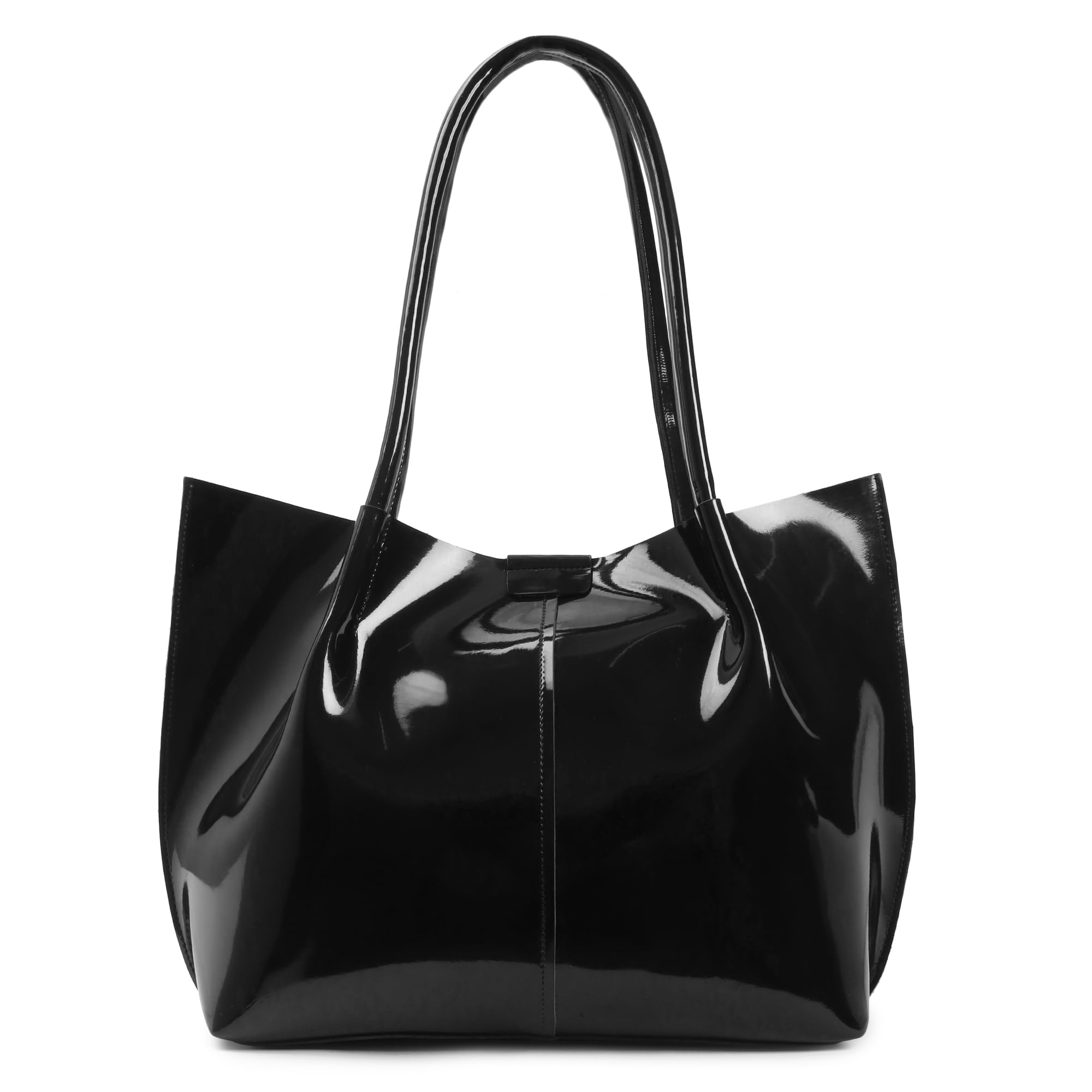 Carrylux Womens Casual Patent Synthetic Leather Tote Bag,Handbag For Ladies (Black)