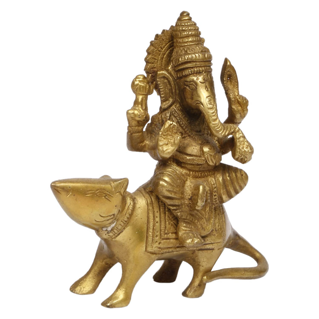 ARTVARKO Brass Ganesha Seated on Rat Ganpati Decor Figurine Puja Temple Diwali Gifts 5