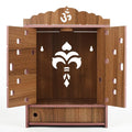 YIXT Royal Wooden Pooja Mandir for Home with Cabinet Storage & Decorative Dome | Modern Wooden Temple for Home with Open Shelf & LED | Perfect for Wall Mount or Tabletop
