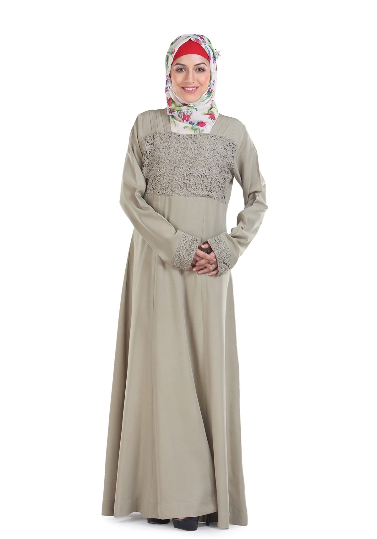 Momin Libas Noureen Silver Gray Laced Abaya & Burkha Burqa