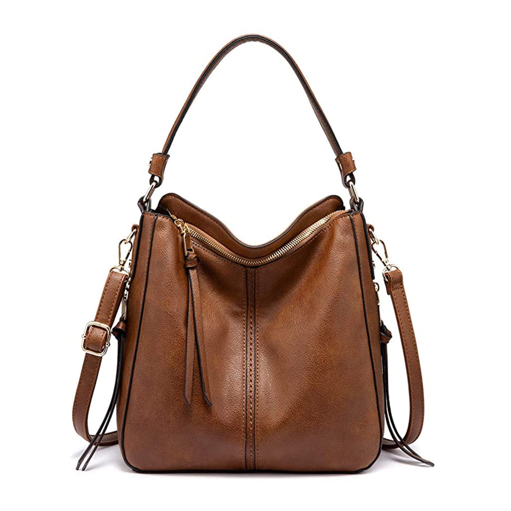 Zibuyu Tote Handbag for Women Faux Leather Shoulder Crossbody Brown