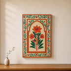 ATRANGI STUDIO Kesari Handpainted Wooden Wall Frame | Rajasthani Traditional Craft | Decorative Floral Wall Hanging Art for Living room, Bedroom, Office | 12×18 Inch, Saffron