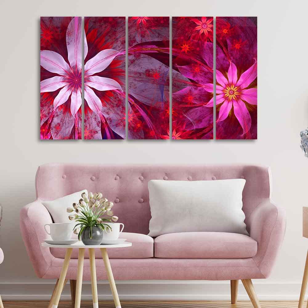 VIBECRAFTS Exotic Flowers 5 Pieces Canvas Wall Painting For Home | Office | Living Room | Gift (PTVC5Pcs4_8536)
