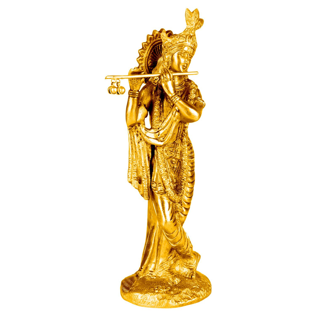 SVARUP Brass Krishna Murti in Gold Color Heigh 10 Inch
