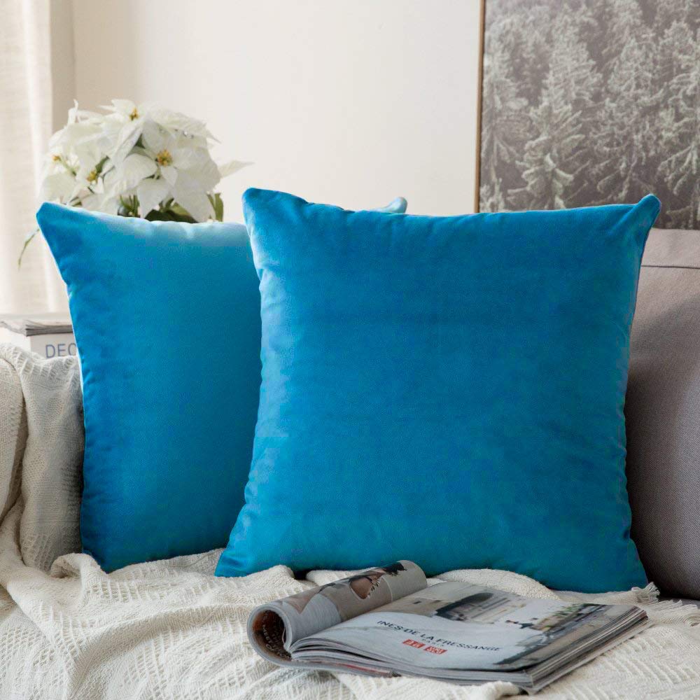 Khooti Velvet Cushion Cover, 22x22 | Bondi Blue | Pack of 3 | Solid Plain Soft & Smooth, Decorative Cushion Covers for Living Room, Bedroom, Couches, Chairs, Sofas, Beds & Home Decor