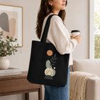 Craftwood Black Canvas Tote Bag, Casual Shoulder Bag for Daily Use, Large Canvas Tote Bag for Women, Tote Handbags for Women with Zipper & Inner Pocket for College, Shopping, Office (Black sun)