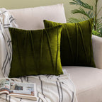 Khooti Velvet Striped Cushion Cover Pack of 1-14X14/36X36 Cm | Mehandi | Soft Pillow Covers Cushion Case for Sofa Bedroom Living Room Chair Car, Cushion Cover with Zig Zag Pattern