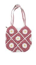 ATICUE Handcrafted Stylish Cotton Yarn Handknitted Crochet Bag with with Lining and Zipper Closure for Women (9x10 Inch) (Red)