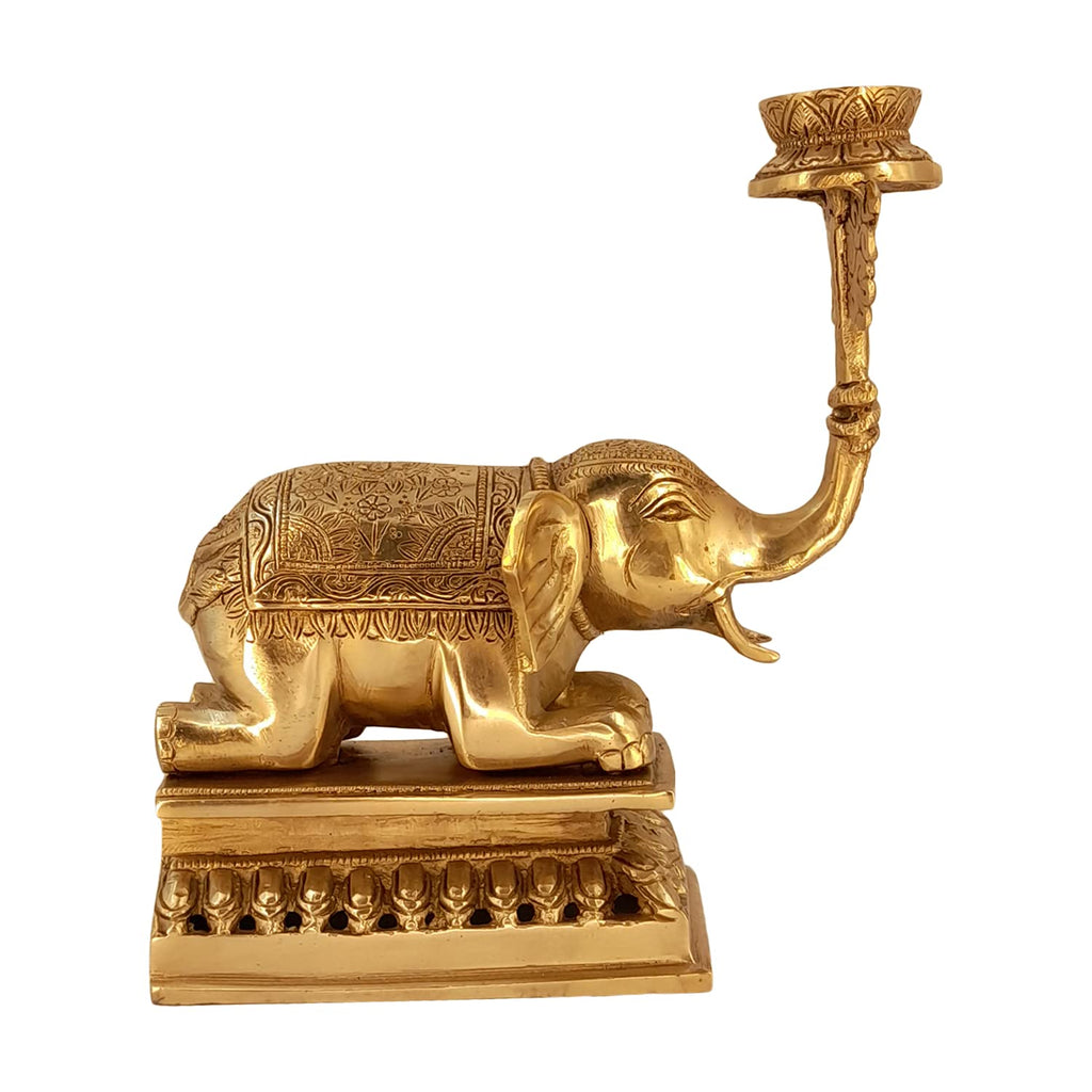 Artvarko Brass Elephant Tealight Candle Holder Fengsui Vastu for Good Luck Success Prosperity Home Decor Marriage House Warming Gift Height 8 Inches