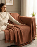 HAKAM Cotton Handloom Waffle Slub Throw Blanket for Sofa & Bed | Soft Lightweight Brown Decorative Throw with Tassels | All-Season Cosy Couch & Bed Throw (125×150 cm) Kafalo
