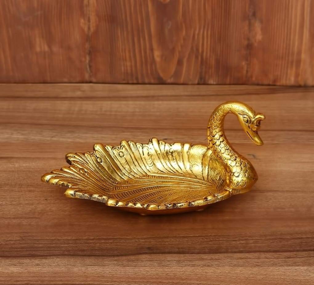 CraftVatika Metal Swan Shape Dry Fruit Serving Tray, Snacks, Floating Flowers for Home Decoration Table Dining Décor (Set of 1)