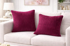 AWARD VELVETS Premium Faux Rabbit Fur Plush Luxury Soft Fluffy Striped Decorative Throw Pillow/Cushion Covers for Sofa, Couch, Living Room - (Dark Pink, 24 x 24 inch) Set of 1