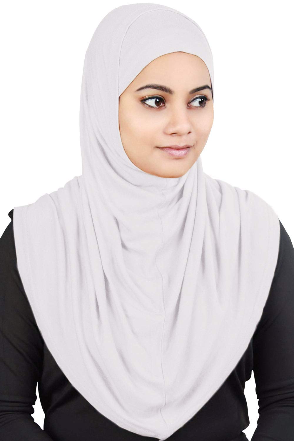 MyBatua Women's 2-Piece Al-Amira Hijab With Under Scarf/Cap/Bonnet In Soft Viscose Jersey, Ready To Wear HJ-129 (White) For Female