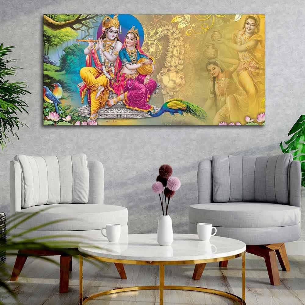 VIBECRAFTS Canvas Paintings for Living Room Drawing Room Radha Krishna Canvas Wall Painting Fitted With Wooden Frame For Home | Office | Living Room | Gifts (PTVCH_2554)