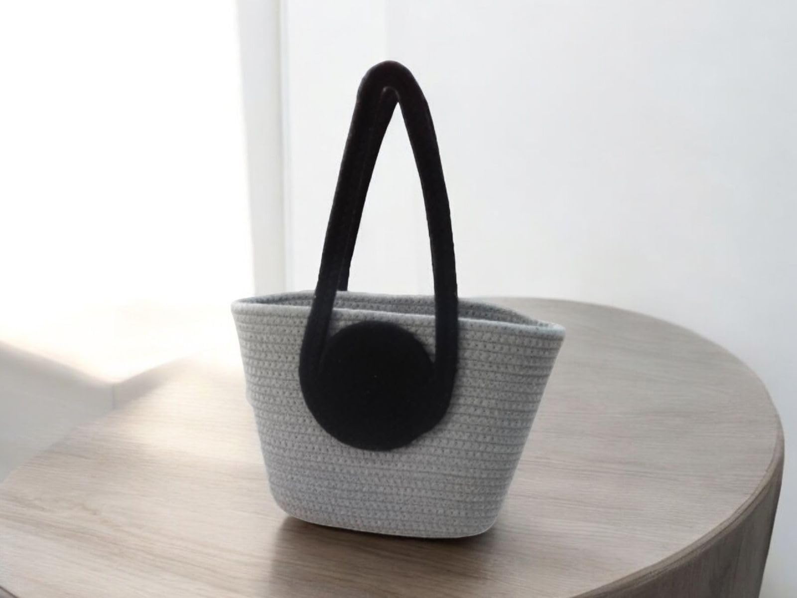 DYARCHY Handmade Cotton Rope Tote Bag | Eco-Friendly Multipurpose Handbag for Women | Casual Shoulder Bag for Shopping, Picnic, Travel & Everyday Use (GREY BLACK HANDLE)