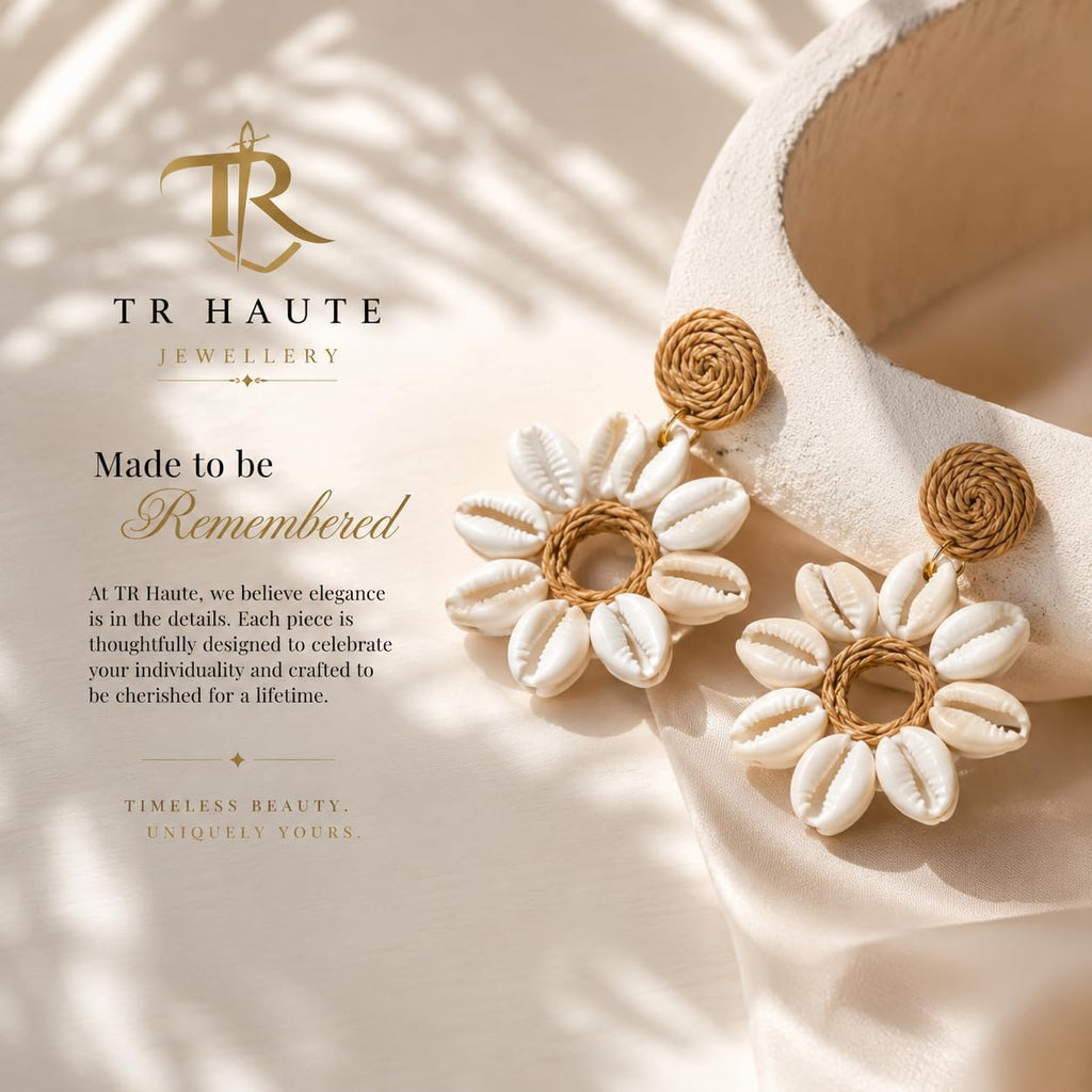 TR haute Boho Stud Cowrie Shell Floral Drop Earrings for Women and girl | Handmade Designer Party and office Wear Jewelry, office, daily style.