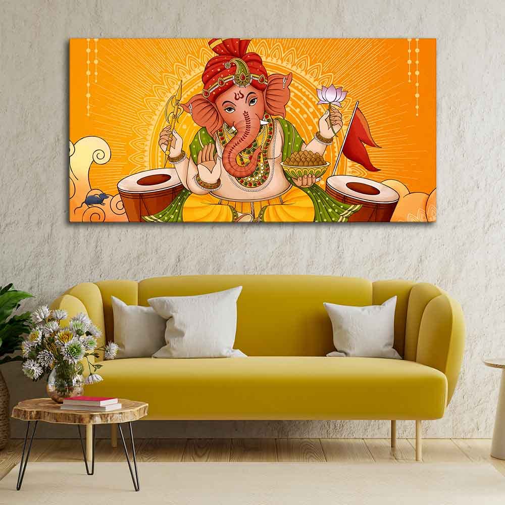 VIBECRAFTS Canvas Paintings for Living Room Drawing Room Ganesh Canvas Wall Painting for Home|Office|Gift(PTVCH_2371)