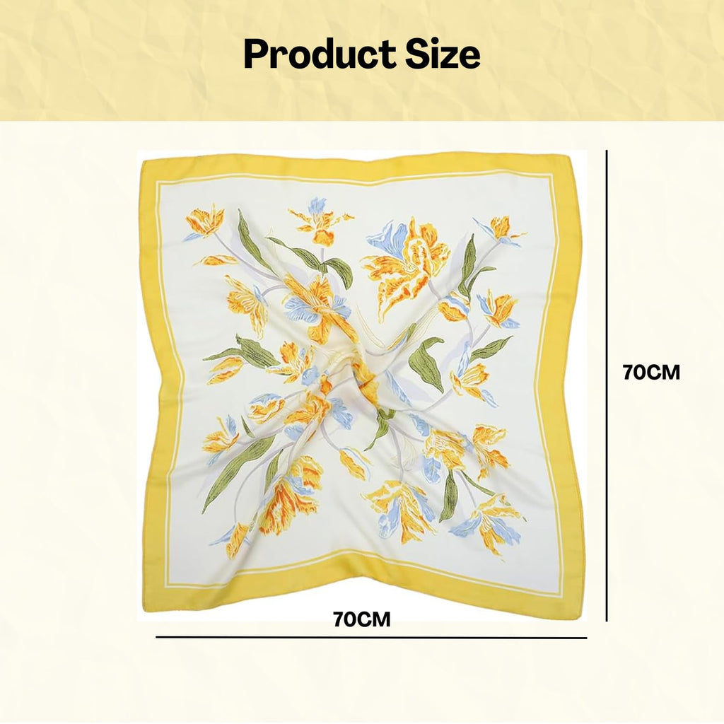 Flavizo Neck Head Scarf for Women, Satin Silk Head Scarf – 27'' Square Elegant Floral Necktie Ribbon, Hair, Neck, and Handbag Accessory