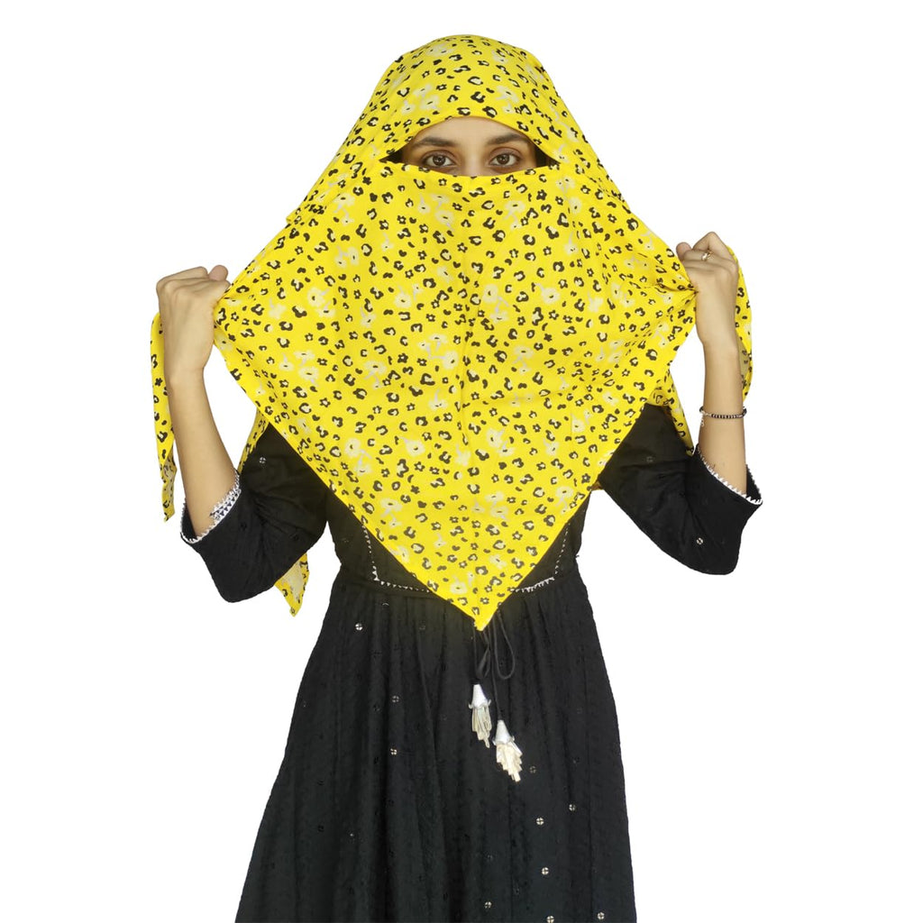 Switchon Rayon Anti Pollution Full face Tie Dye Scarf UV Sun Rays Protection Hijab scarf for women and Girls (Yellow_Black)