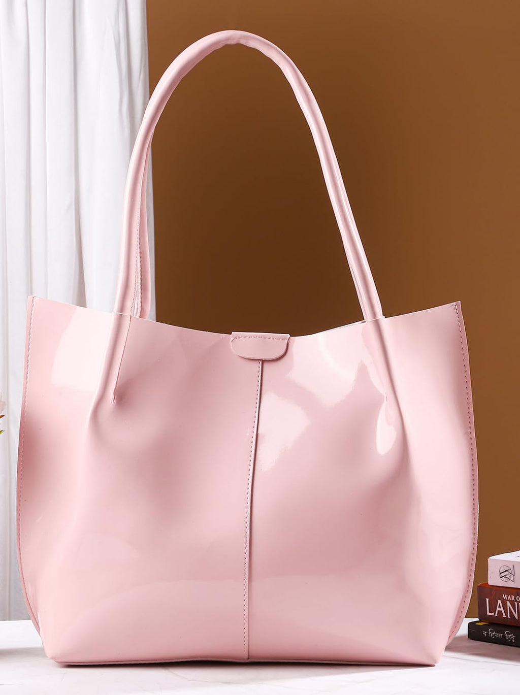 Carrylux Casual Patent Synthetic Leather Tote Bag, Handbag for Ladies (Pink)