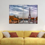 VIBECRAFTS Eiffel Tower And Seine River 2 Pieces Canvas Wall Painting Fitted With Wooden Frame For Home | Office | Living Room | Gifts(PTVC2Pcs1_17504)