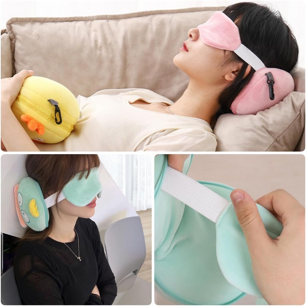 Premium Fiber Filled Neck Pillow, Aeroplane Travel Pillow Neck Adjustable 360 Degree Support Headrest Neck Support Comfortable Pillow with Eye Mask (Grey)