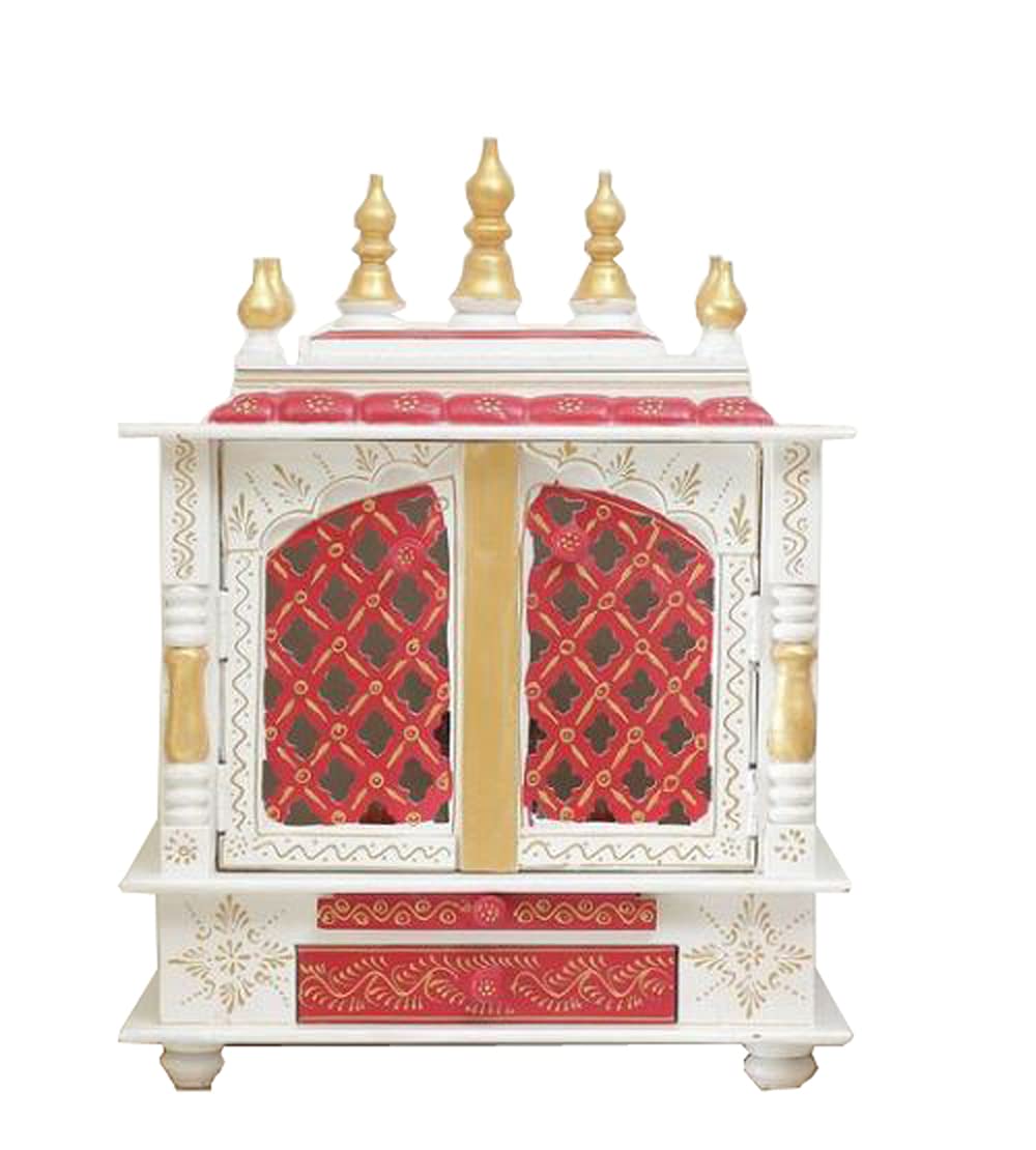 Jodhpur Handicrafts MDF Wood Home Temple Temple Pooja Cupboard for Home Pooja Mandir for Home Big Size 6 Feet (18 inch x 12 inch x 24 inch, White & Red)