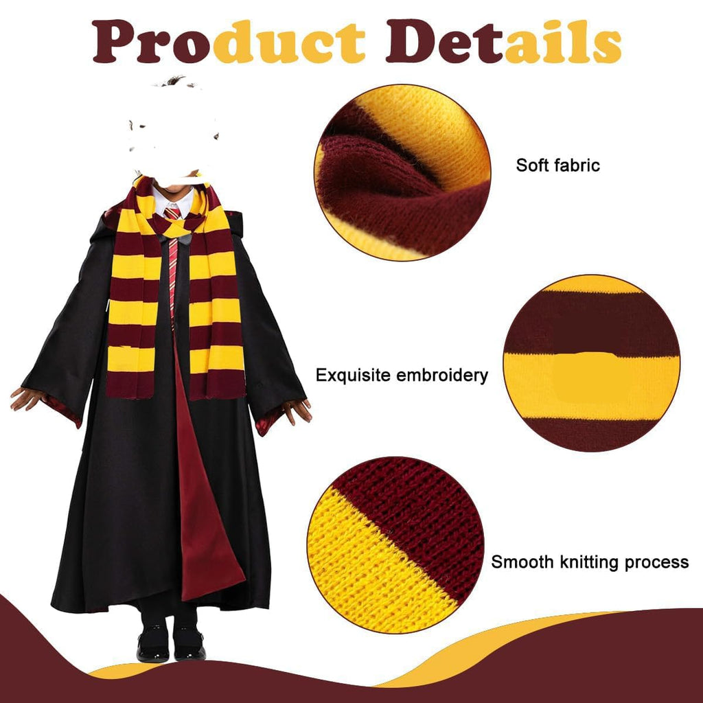 Fancyku Gryffindor Knit Striped Scarf, Yellow Wizard Cosplay Accessory